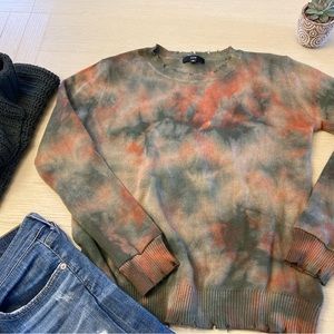 Fate -Tie Dye Distressed Sweater green marbled size Small